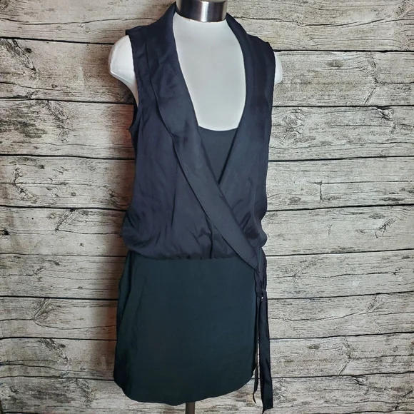 Theory Layered Wrap Front Style Black Dress Size 8.Pit to pit approx: 20 inche Theory Layered Wrap Front Style Black Dress Size 8.Pit to pit approx: 20 inche